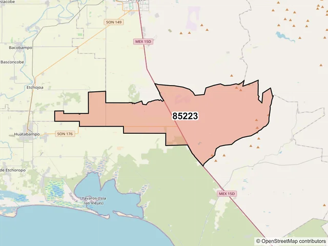 Mapa del código postal 85223, Navojoa, Sonora