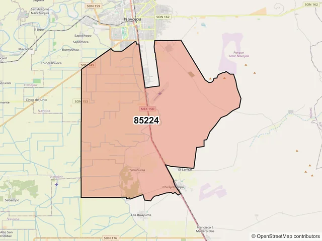 Mapa del código postal 85224, Navojoa, Sonora