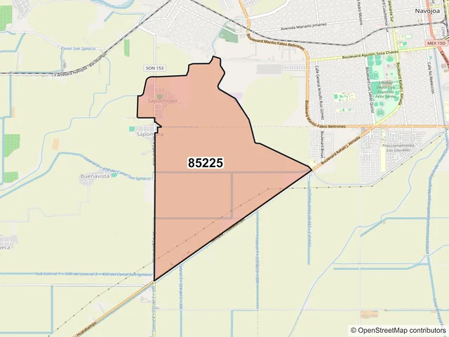 Mapa del código postal 85225, Navojoa, Sonora