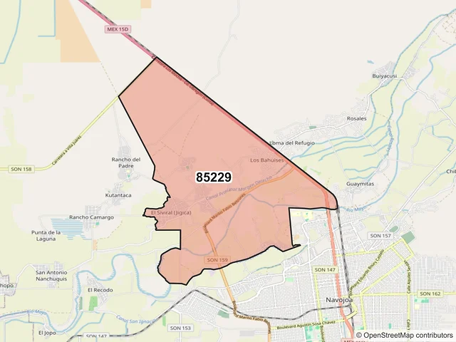 Mapa del código postal 85229, Navojoa, Sonora