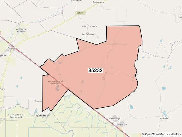 Mapa del código postal 85232, Navojoa, Sonora