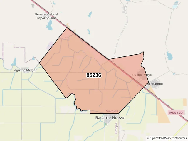 Mapa del código postal 85236, Navojoa, Sonora