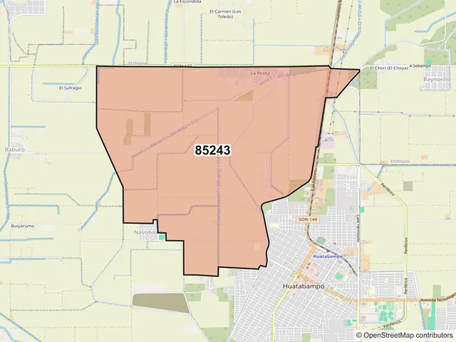 Mapa del código postal 85243, Huatabampo, Sonora