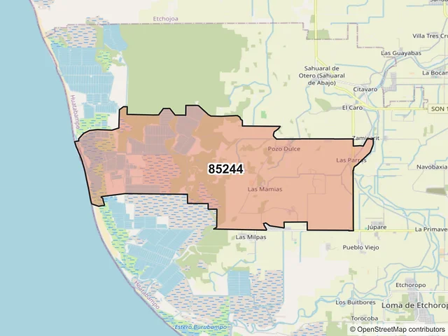 Mapa del código postal 85244, Huatabampo, Sonora