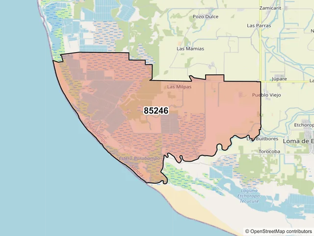 Mapa del código postal 85246, Huatabampo, Sonora