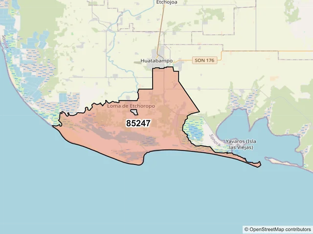 Mapa del código postal 85247, Huatabampo, Sonora