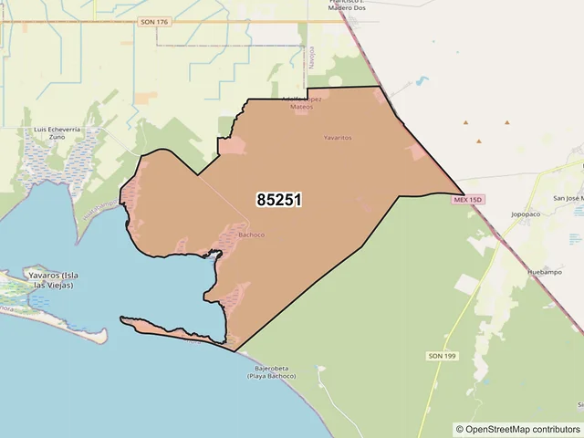 Mapa del código postal 85251, Huatabampo, Sonora