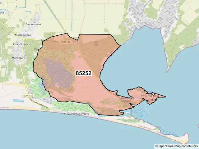 Mapa del código postal 85252, Huatabampo, Sonora