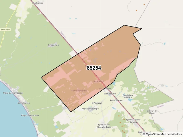 Mapa del código postal 85254, Huatabampo, Sonora