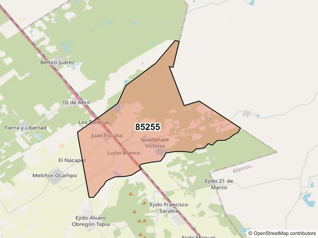 Mapa del código postal 85255, Huatabampo, Sonora