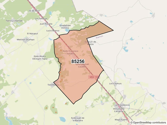 Mapa del código postal 85256, Huatabampo, Sonora