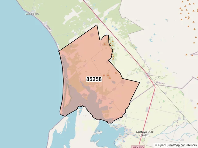 Mapa del código postal 85258, Huatabampo, Sonora