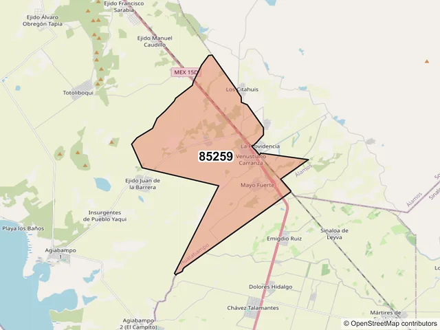 Mapa del código postal 85259, Huatabampo, Sonora