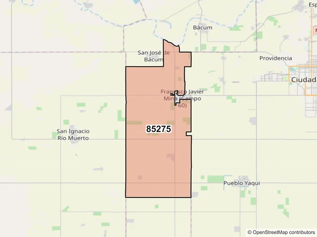 Mapa del código postal 85275, Bácum, Sonora