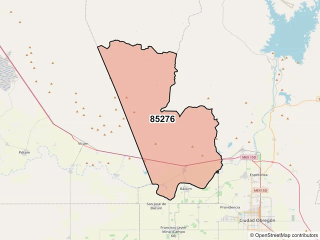 Mapa del código postal 85276, Bácum, Sonora