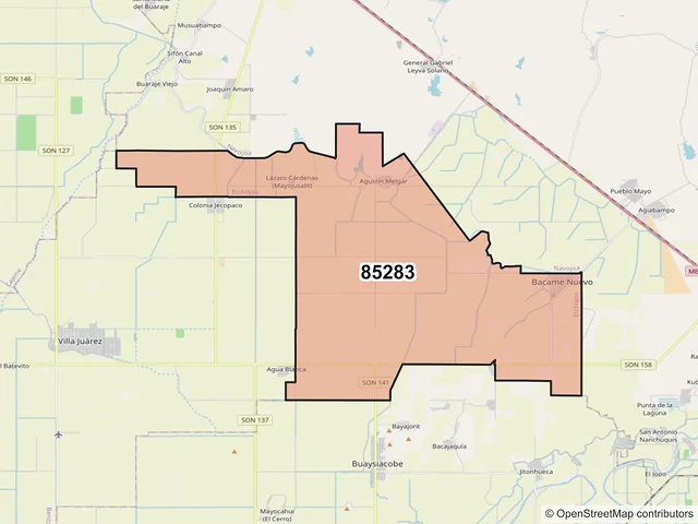 Mapa del código postal 85283, Etchojoa, Sonora
