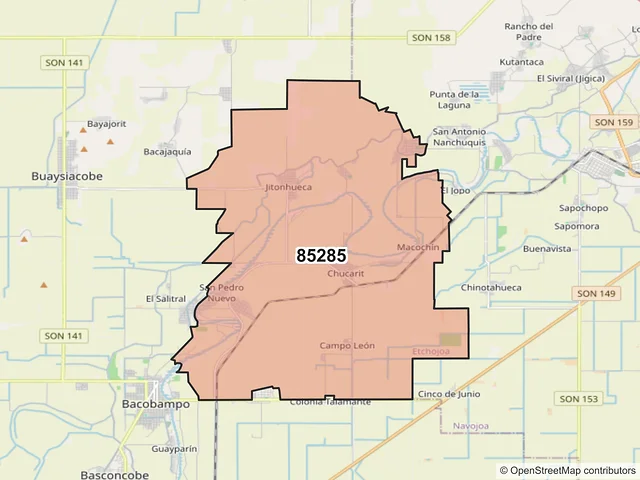 Mapa del código postal 85285, Etchojoa, Sonora