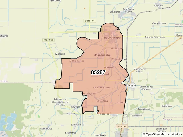 Mapa del código postal 85287, Etchojoa, Sonora