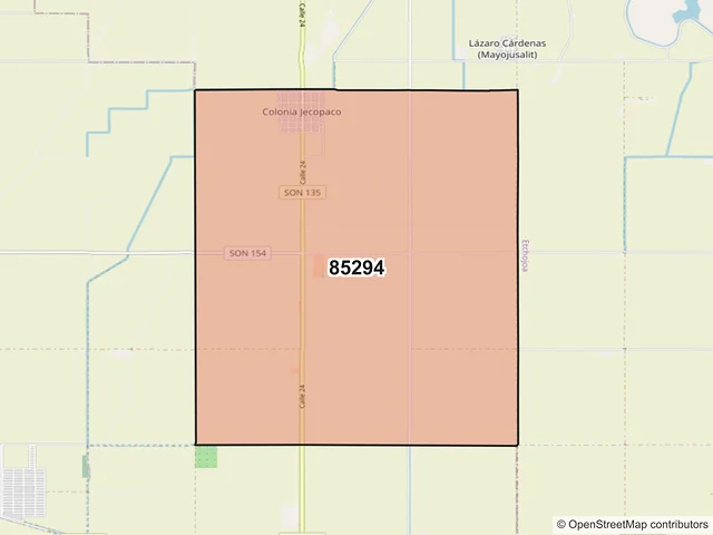 Mapa del código postal 85294, Benito Juárez, Sonora