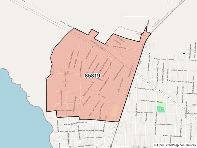 Mapa del código postal 85319, Empalme, Sonora