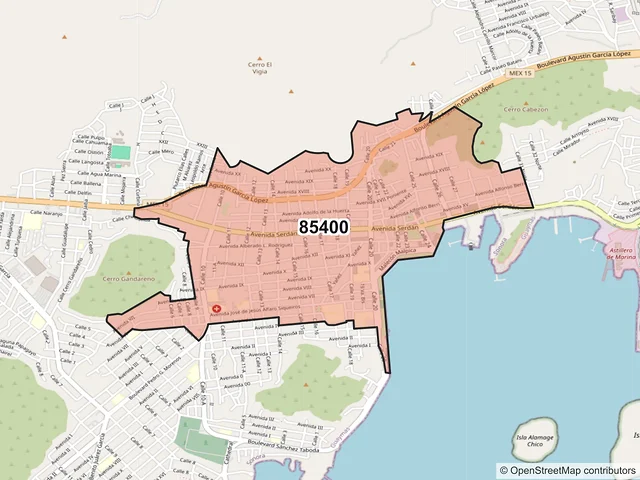 Mapa del código postal 85400, Guaymas, Sonora