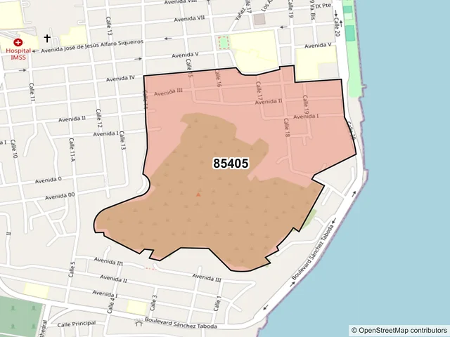 Mapa del código postal 85405, Guaymas, Sonora