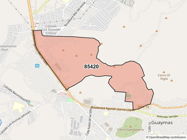 Mapa del código postal 85420, Guaymas, Sonora