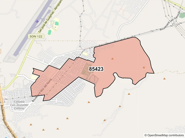 Mapa del código postal 85423, Guaymas, Sonora