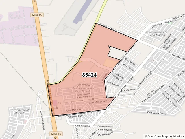 Mapa del código postal 85424, Guaymas, Sonora