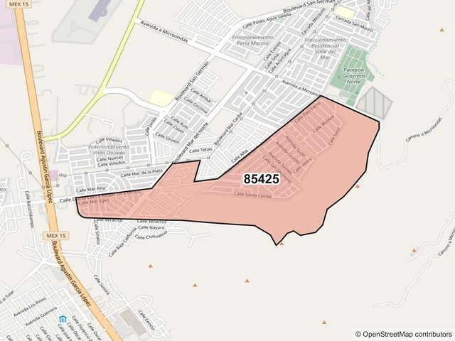 Mapa del código postal 85425, Guaymas, Sonora