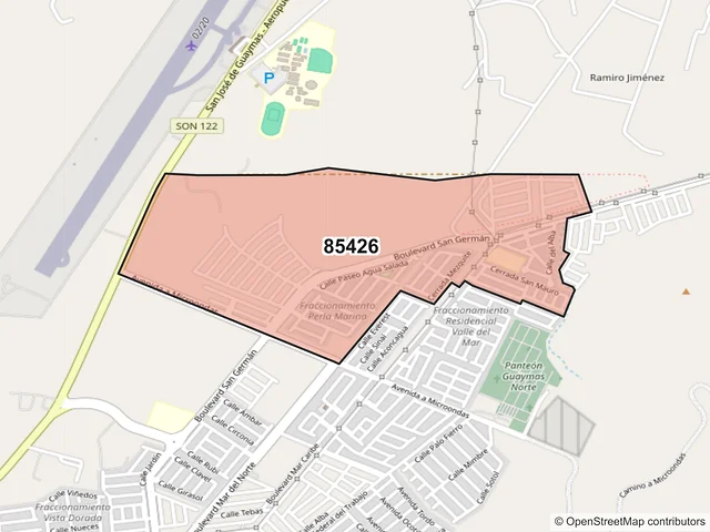 Mapa del código postal 85426, Guaymas, Sonora