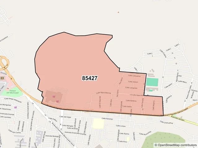 Mapa del código postal 85427, Guaymas, Sonora
