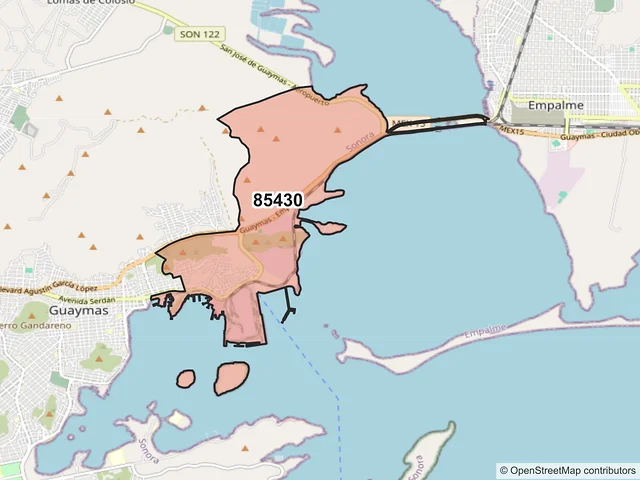 Mapa del código postal 85430, Guaymas, Sonora