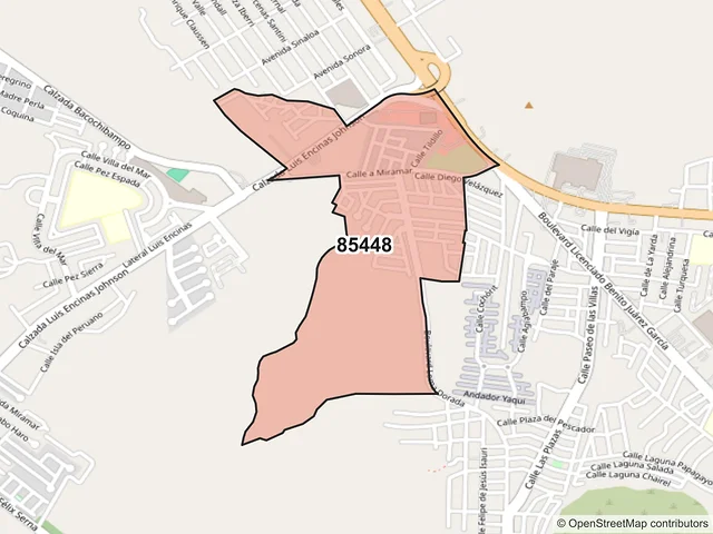 Mapa del código postal 85448, Guaymas, Sonora