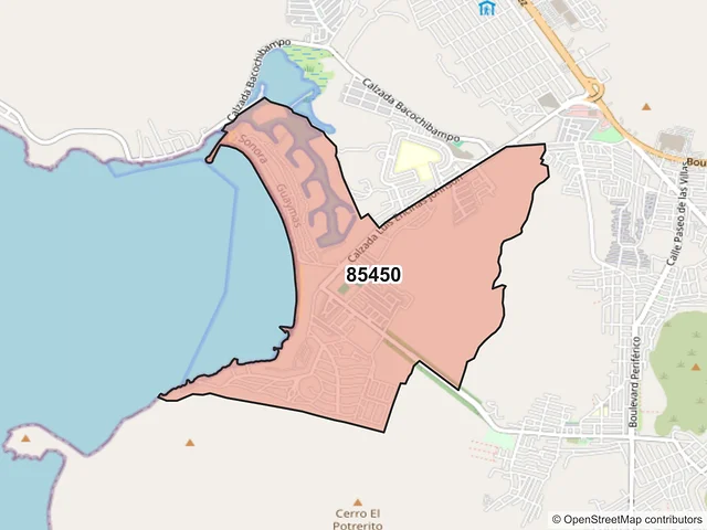 Mapa del código postal 85450, Guaymas, Sonora
