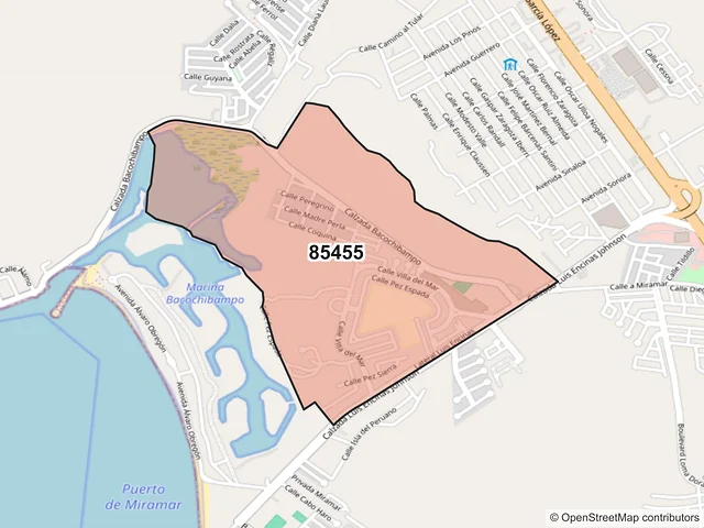 Mapa del código postal 85455, Guaymas, Sonora