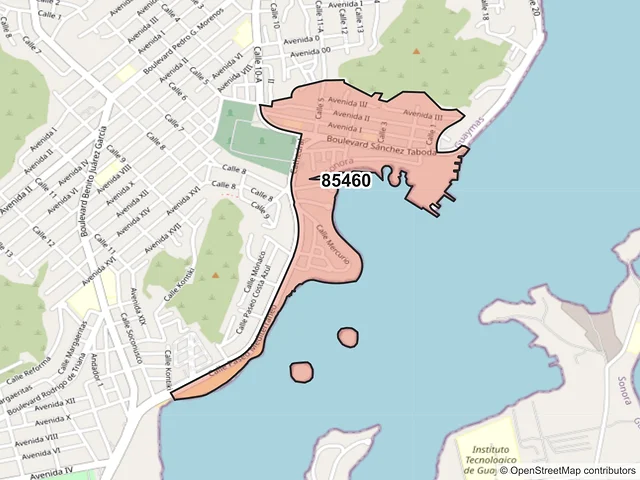 Mapa del código postal 85460, Guaymas, Sonora