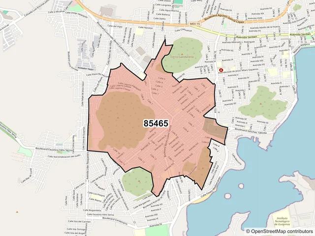 Mapa del código postal 85465, Guaymas, Sonora
