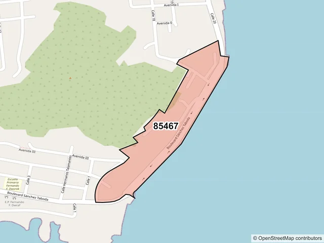 Mapa del código postal 85467, Guaymas, Sonora