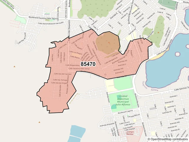 Mapa del código postal 85470, Guaymas, Sonora