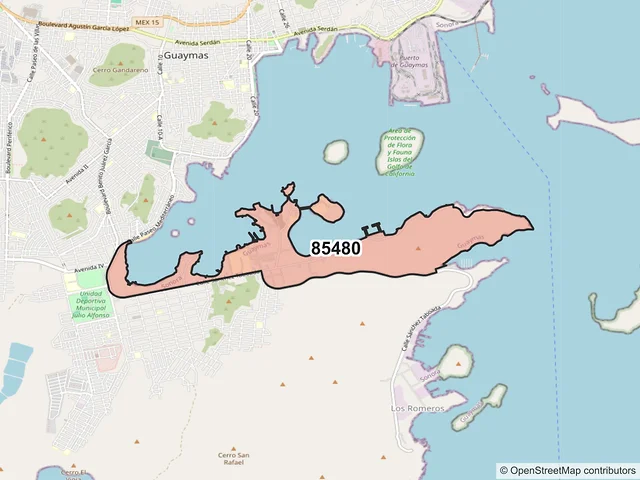 Mapa del código postal 85480, Guaymas, Sonora