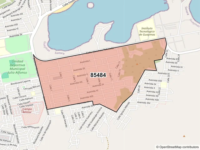 Mapa del código postal 85484, Guaymas, Sonora