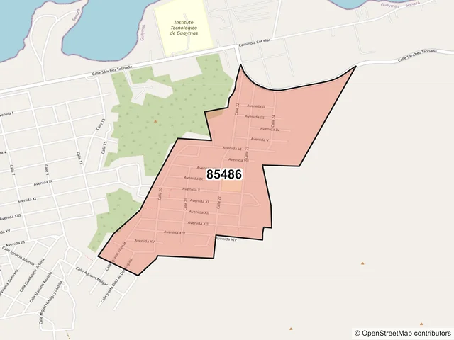 Mapa del código postal 85486, Guaymas, Sonora