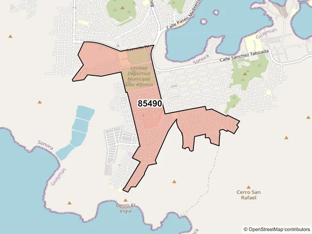 Mapa del código postal 85490, Guaymas, Sonora