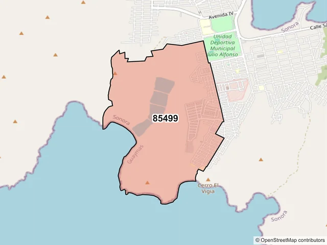 Mapa del código postal 85499, Guaymas, Sonora