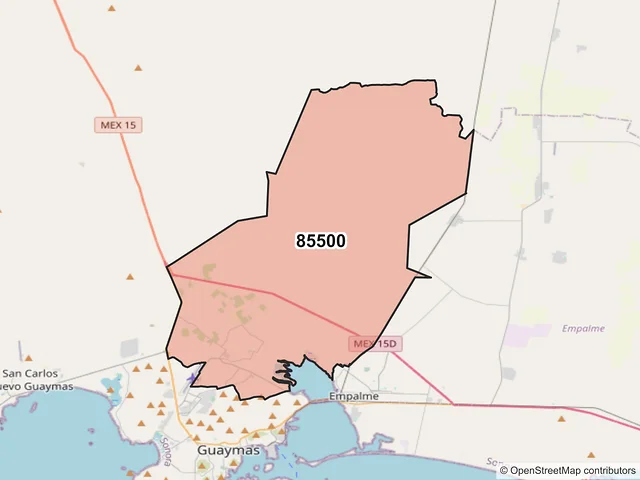 Mapa del código postal 85500, Guaymas, Sonora