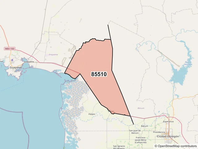 Mapa del código postal 85510, Guaymas, Sonora