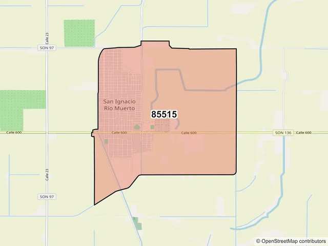 Mapa del código postal 85515, San Ignacio Río Muerto, Sonora