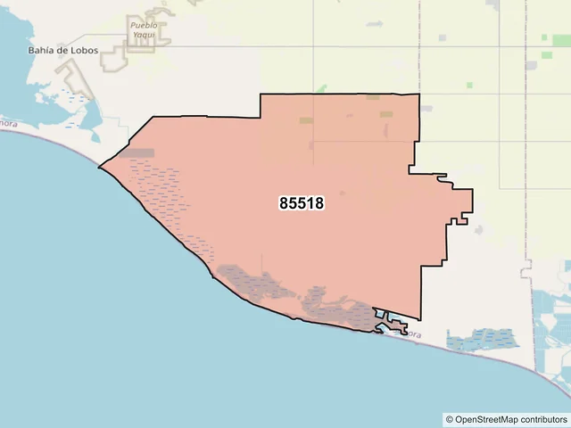 Mapa del código postal 85518, San Ignacio Río Muerto, Sonora