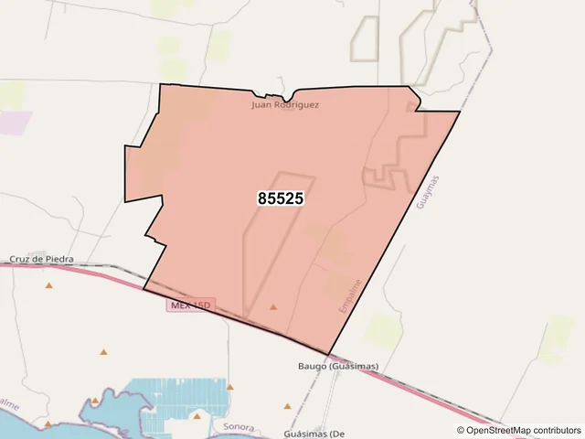 Mapa del código postal 85525, Empalme, Sonora